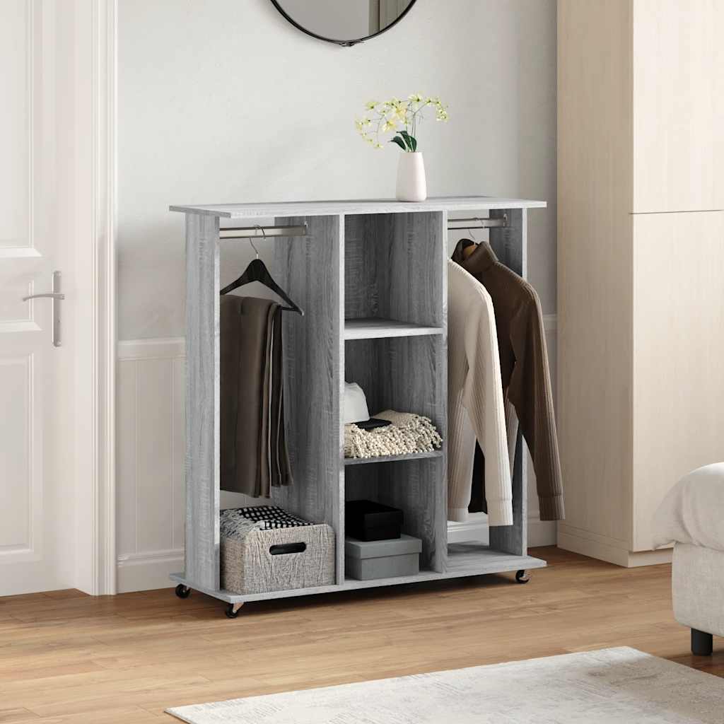Vidaxl -Garderobe mit Rädern 102x38x110 cm Holzgrau Sonoma Eiche