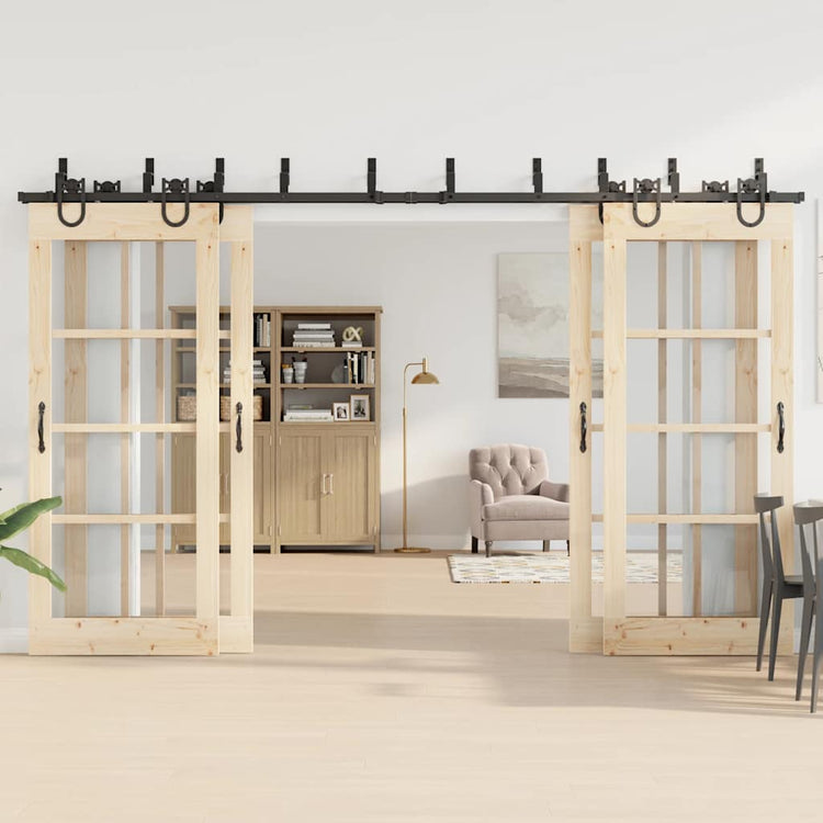 Vidaxxl Box mit Teilen für Schiebetür 366 cm Stahl schwarz