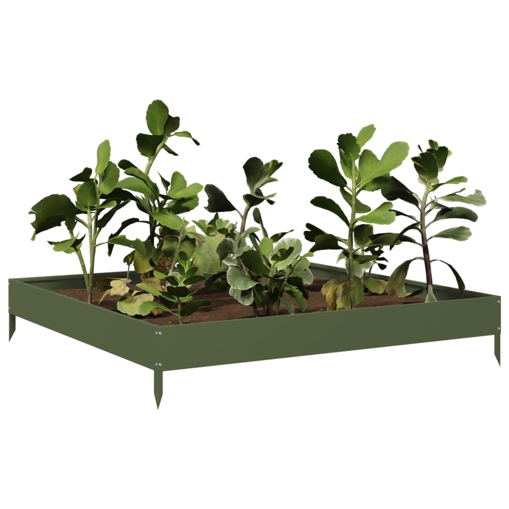 VIDAXL -Pflanzer erhoben 100x100x18,5 cm Stahl Olivengrün
