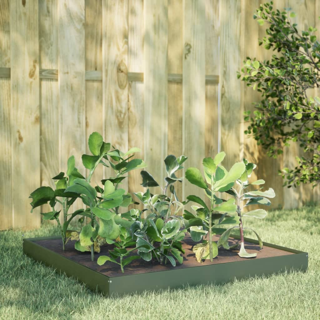 VIDAXL -Pflanzer erhoben 100x100x18,5 cm Stahl Olivengrün
