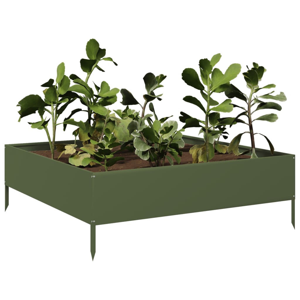 VIDAXL -Pflanzer erhoben 100x100x33,5 cm Stahl Olivengrün