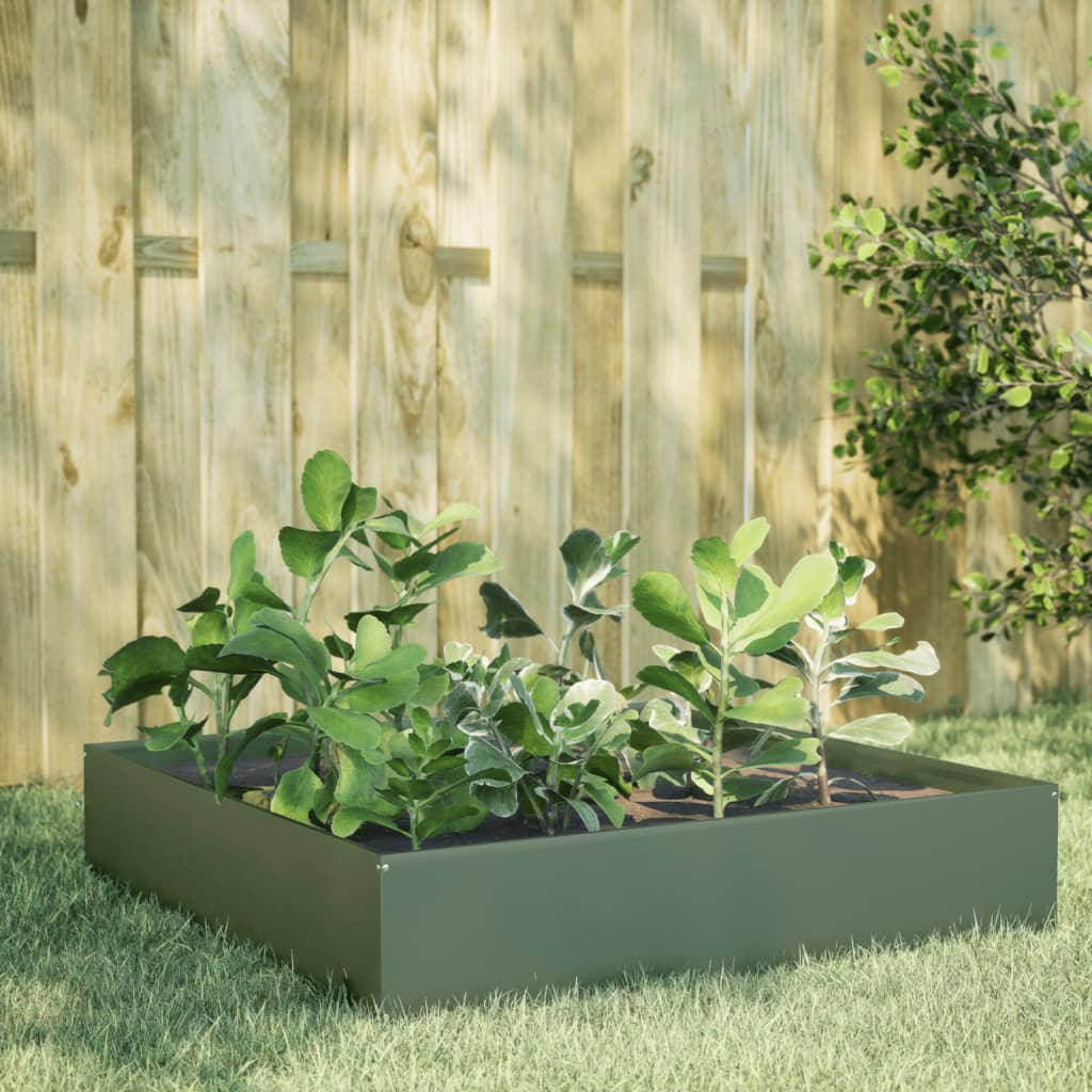 VIDAXL -Pflanzer erhoben 100x100x33,5 cm Stahl Olivengrün