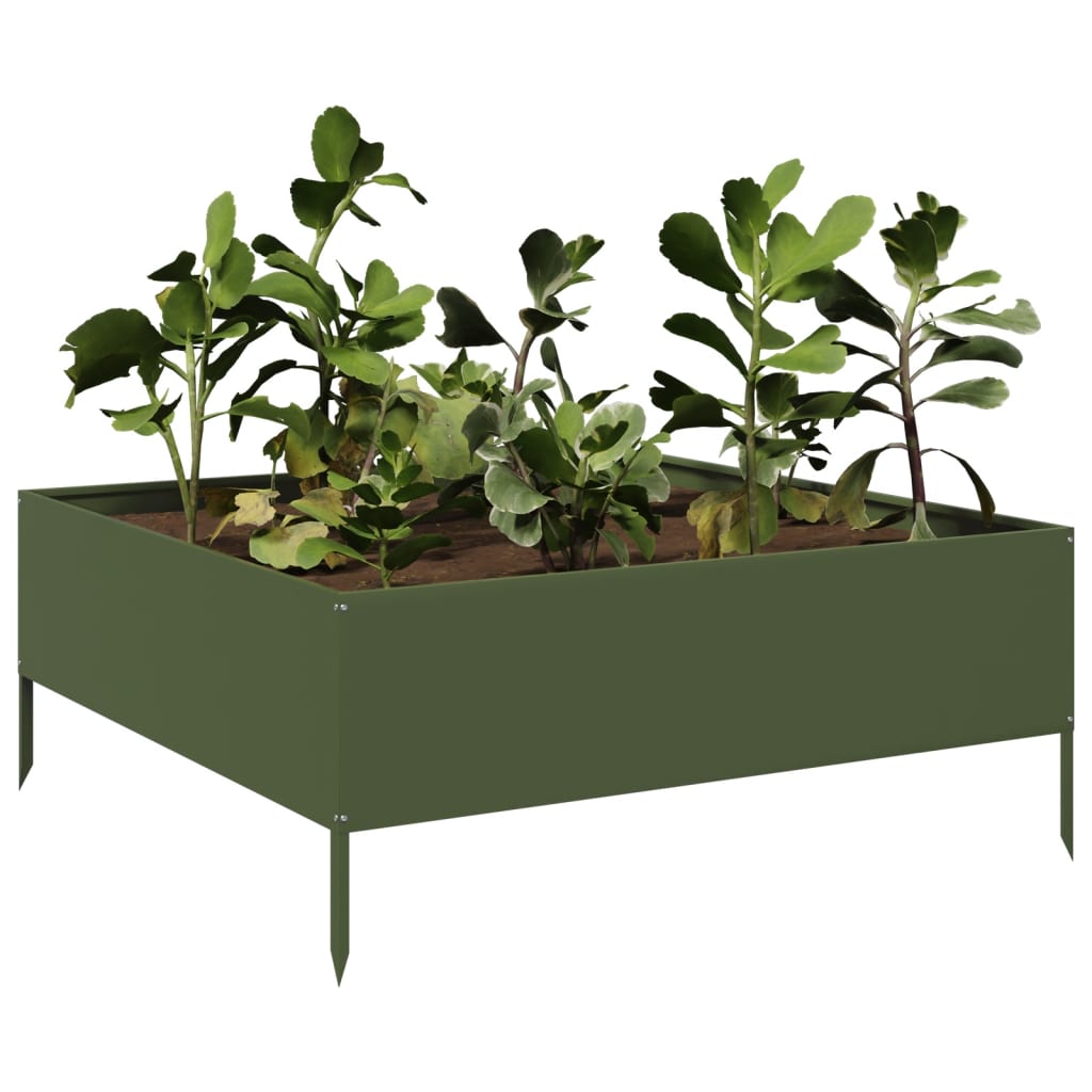 VIDAXL -Pflanzer erhoben 100x100x25 cm Stahl Olivengrün
