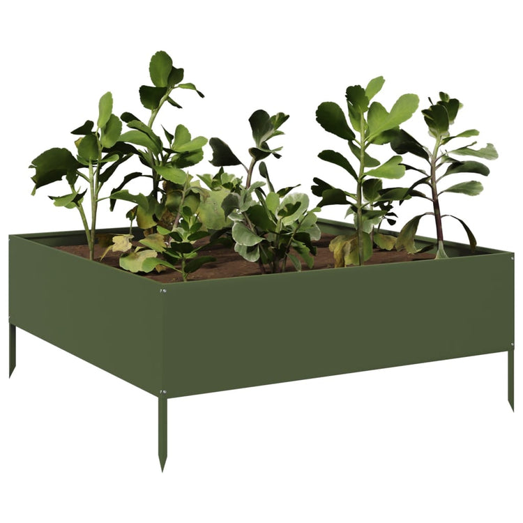 VIDAXL -Pflanzer erhoben 100x100x25 cm Stahl Olivengrün