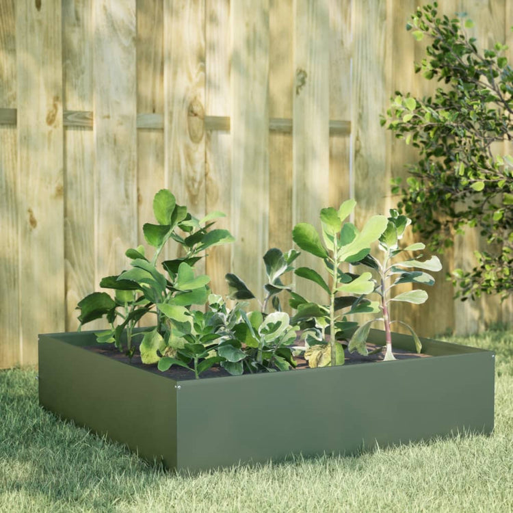 VIDAXL -Pflanzer erhoben 100x100x25 cm Stahl Olivengrün