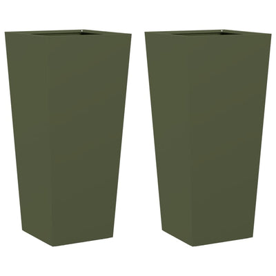 VIDAXL -Pflanzer 2 ST 35x35x75 cm Stahl Olivengrün
