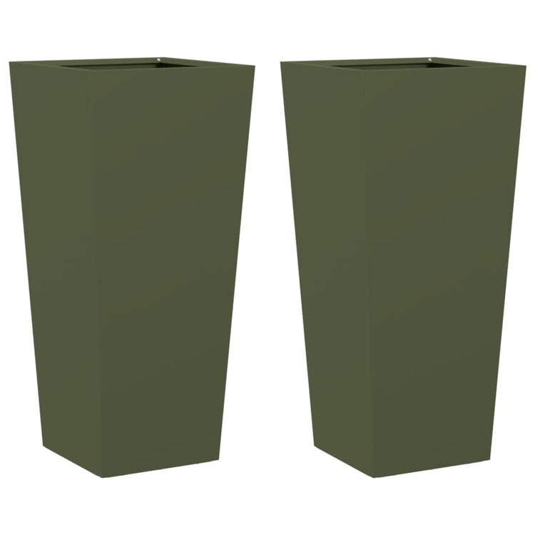 VIDAXL -Pflanzer 2 ST 35x35x75 cm Stahl Olivengrün