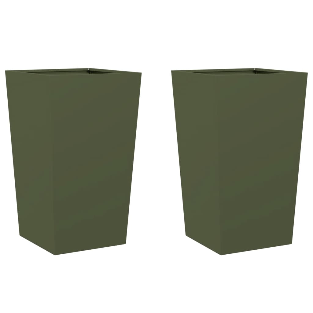 VIDAXL -Pflanzer 2 ST 45x45x75 cm Stahl Olivengrün