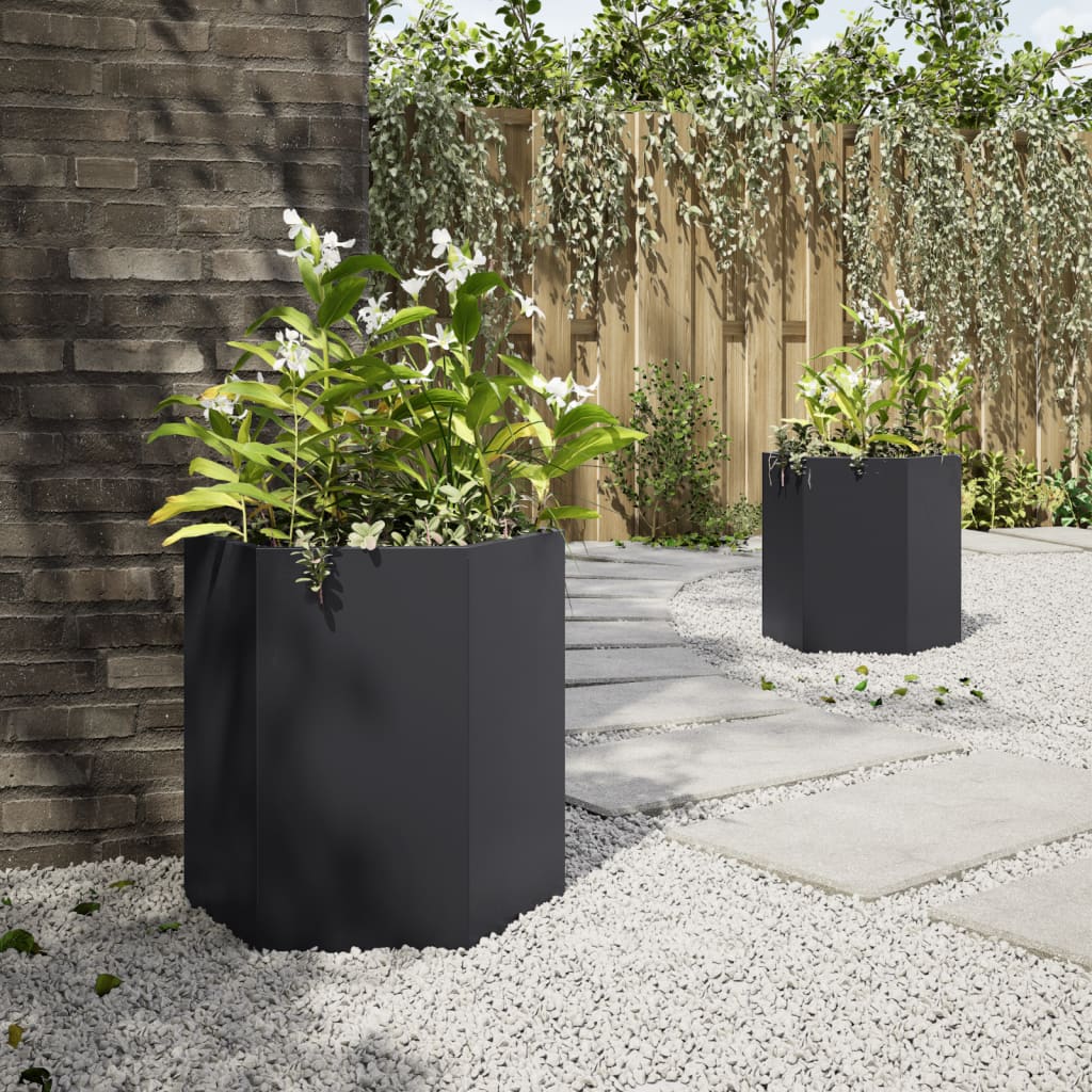 Vidaxl Pflanzer 2 St Hexagon 46x40x45 cm Stahl schwarz