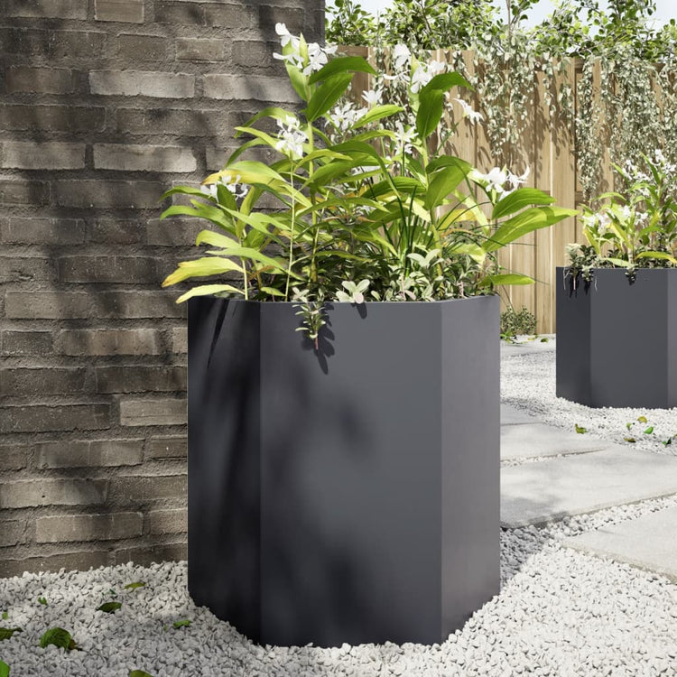 Vidaxl Plannet Hexagon 46x40x45 cm Stahl Anthrazit -gelöscht