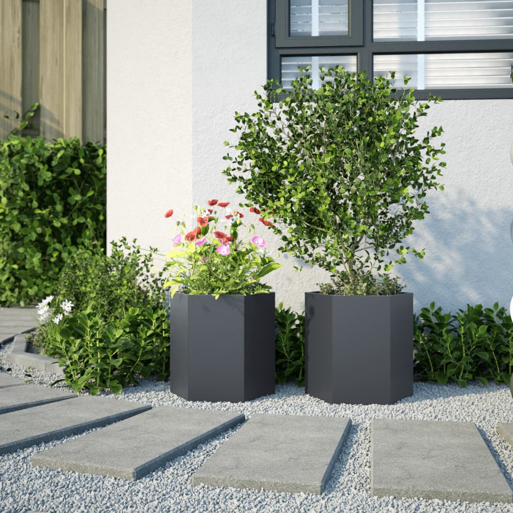 Vidaxl Pflanzer 2 St Hexagon 46x40x45 cm Stahl -Anthrazit -Verschärfen