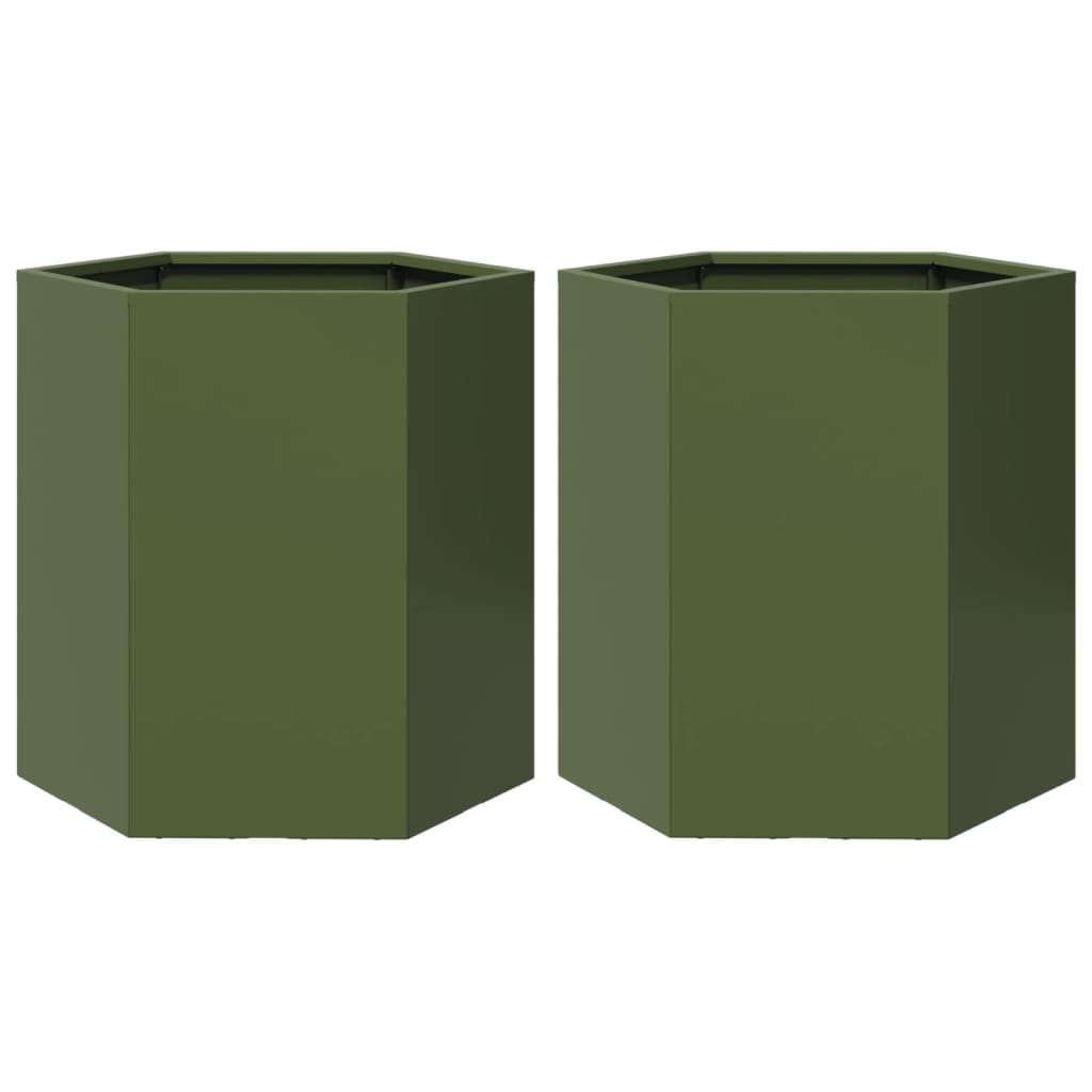 Vidaxl Pflanzer 2 St Hexagon 46x40x45 cm Stahl Olivengrün