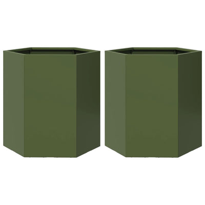 Vidaxl Pflanzer 2 St Hexagon 46x40x45 cm Stahl Olivengrün