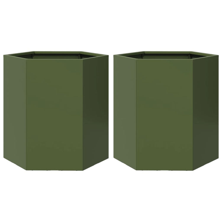 Vidaxl Pflanzer 2 St Hexagon 46x40x45 cm Stahl Olivengrün