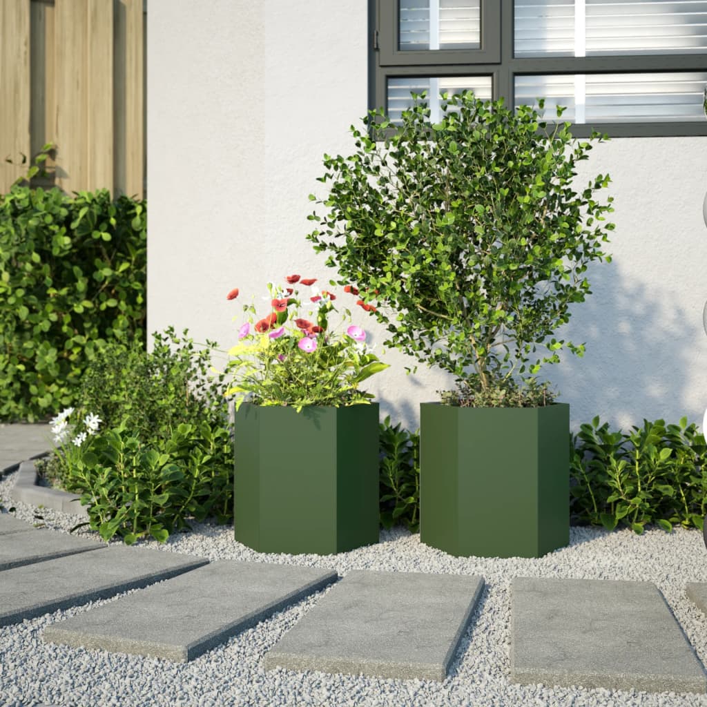 Vidaxl Pflanzer 2 St Hexagon 46x40x45 cm Stahl Olivengrün