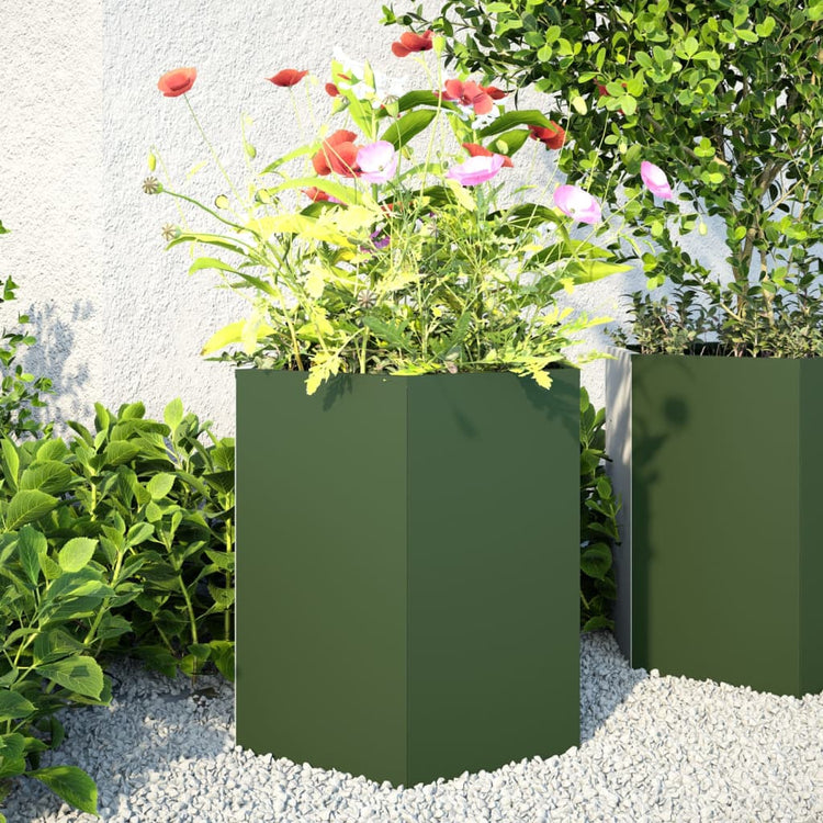 Vidaxl Pflanzer 2 St Hexagon 46x40x45 cm Stahl Olivengrün
