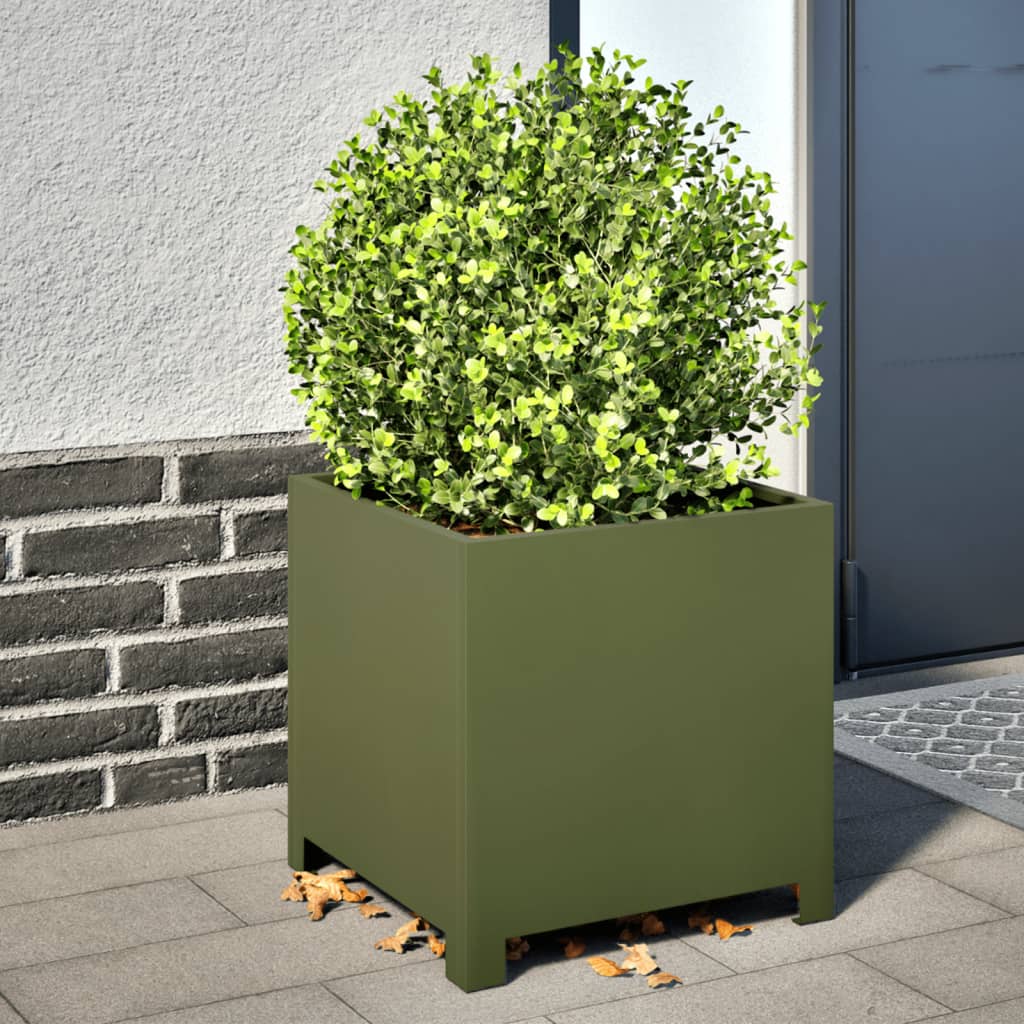VIDAXL -Pflanzer 2 ST 40x40x40 cm Stahl Olivengrün