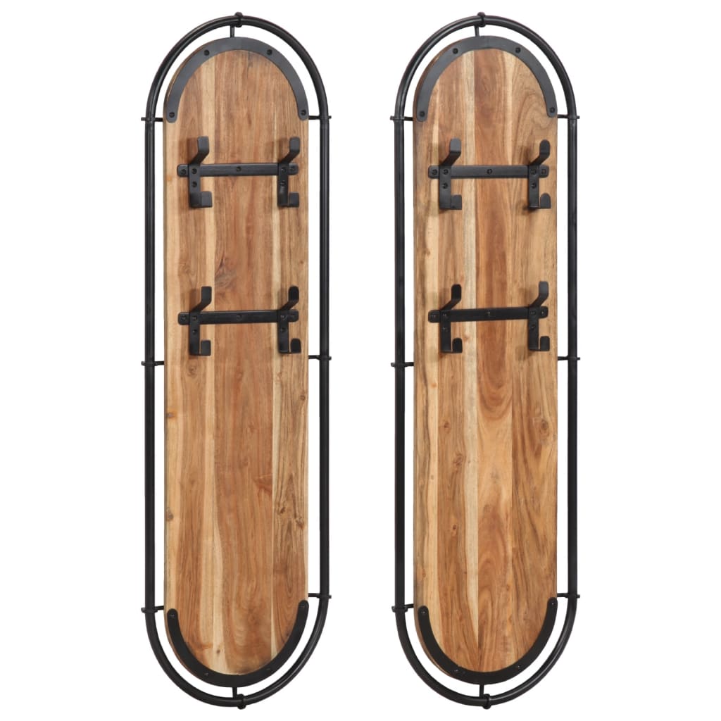 Vidaxl Wandhaube Stern 2 ST mit 4 Haken fester Akaziahout