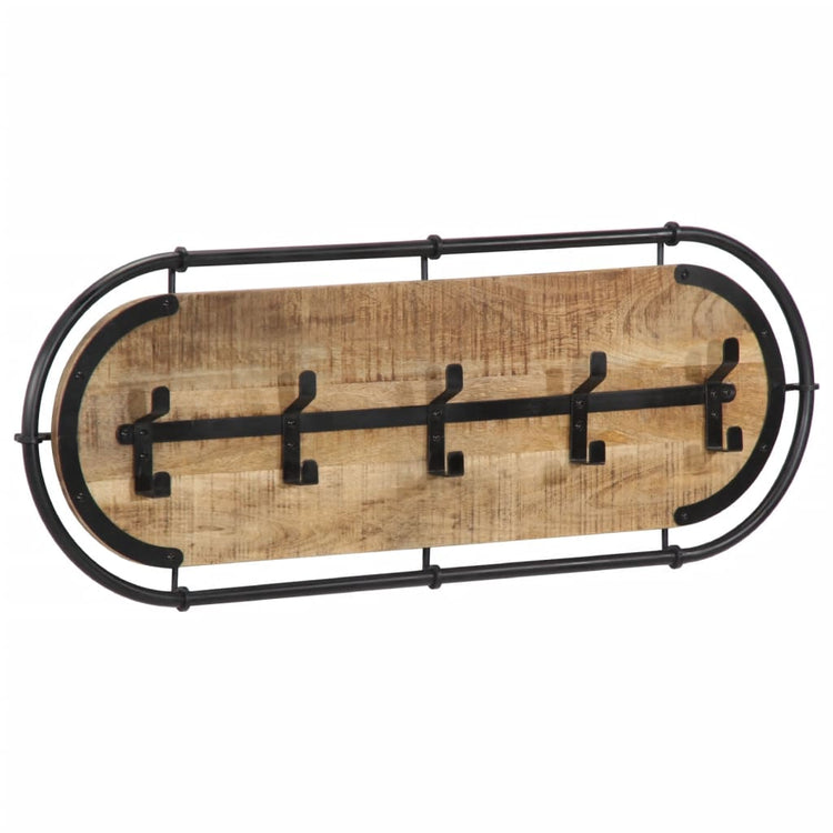 Vidaxl -Wandbedeckungsregal mit 5 Haken massivem Mangowood