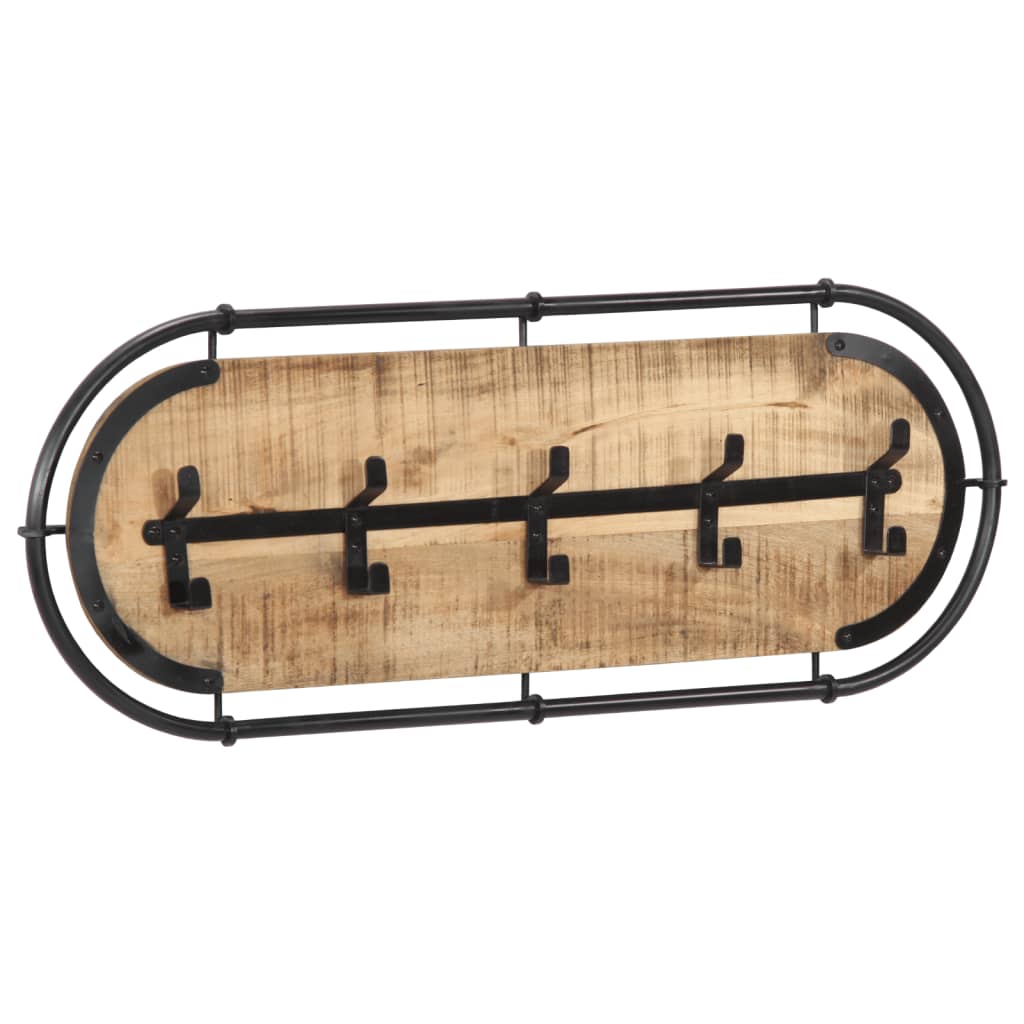 Vidaxl -Wandbedeckungsregal mit 5 Haken massivem Mangowood