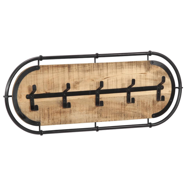 Vidaxl -Wandbedeckungsregal mit 5 Haken massivem Mangowood