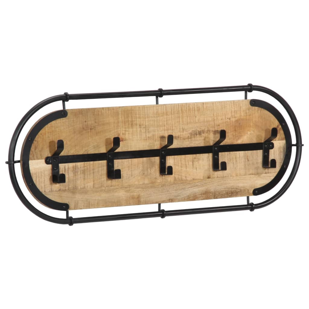 Vidaxl -Wandbedeckungsregal mit 5 Haken massivem Mangowood