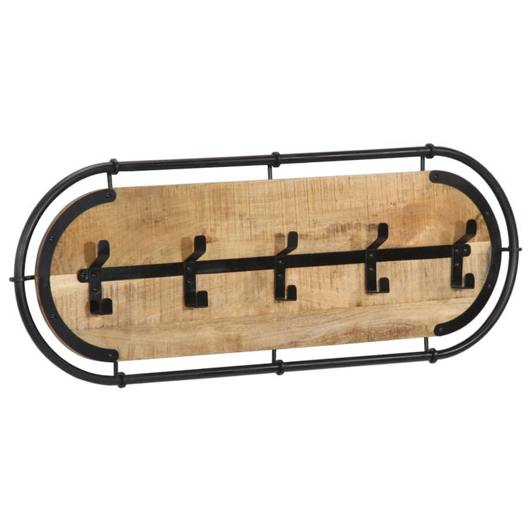Vidaxl -Wandbedeckungsregal mit 5 Haken massivem Mangowood
