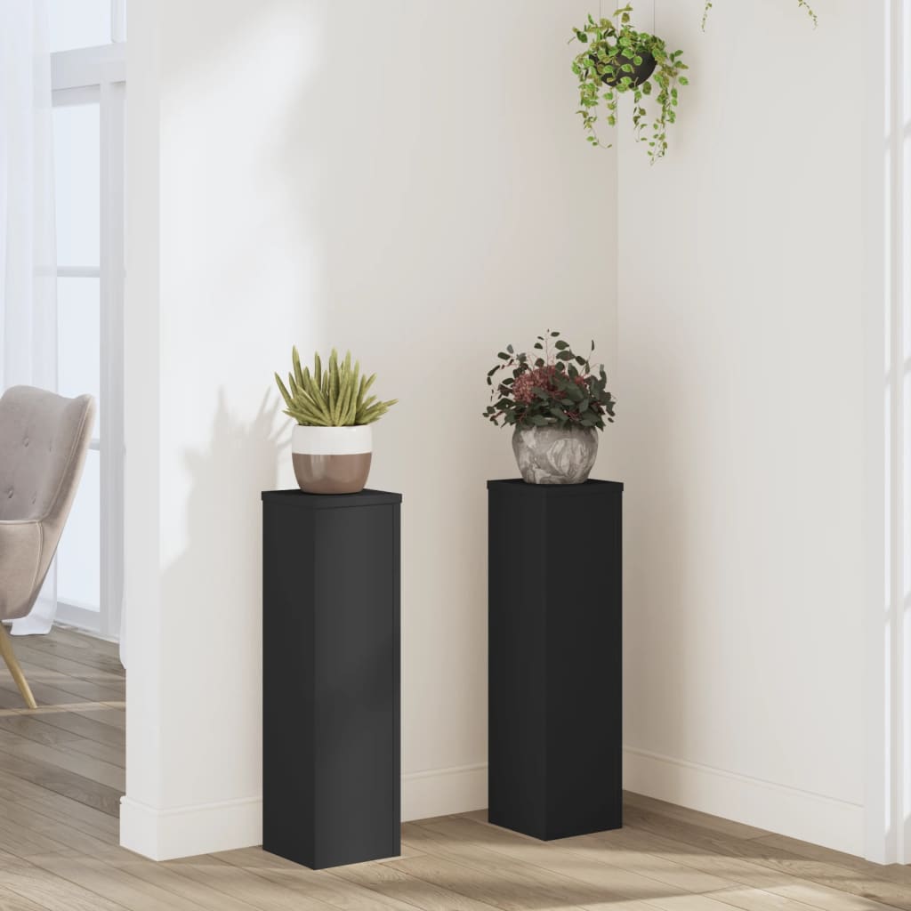 VidaXL Pflanzenständer 2 Stück 17x17x60 cm verarbeitetes Holz schwarz