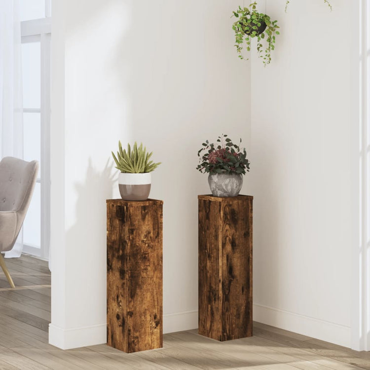 Vidaxx Pflanzenständer 2 Stück 17x17x60 cm verarbeitetes Holz geräucherte Eiche