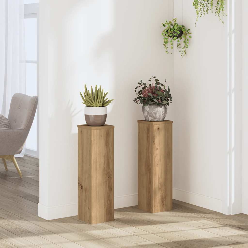 Vidaxxl Pflanzenständer 2 Stück 17x17x60 cm Holz handwerklich eichenfarben gefärbt