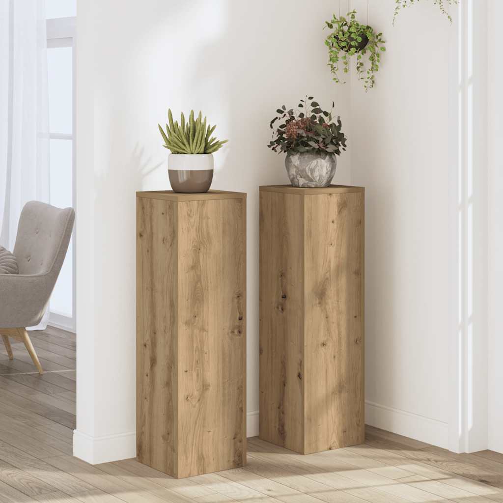 VidaXL Pflanzenständer 2 Stück 25x25x80 cm Holz handwerklich eichenfarben gefärbt