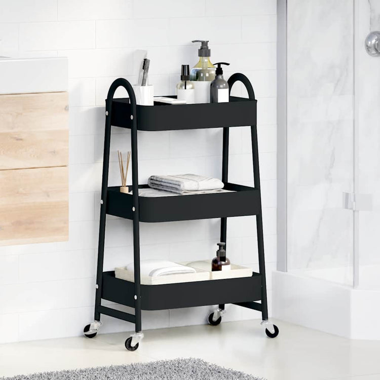 Vidaxl Storage Trolley 3-Layer 42x41.5x77 cm Stahlschwarz
