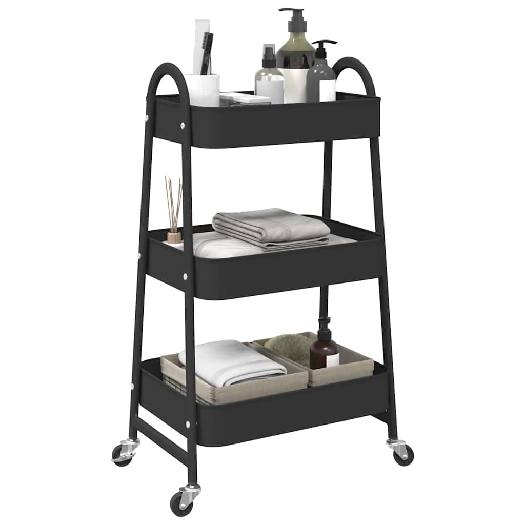 Vidaxl Storage Trolley 3-Layer 42x41.5x77 cm Stahlschwarz