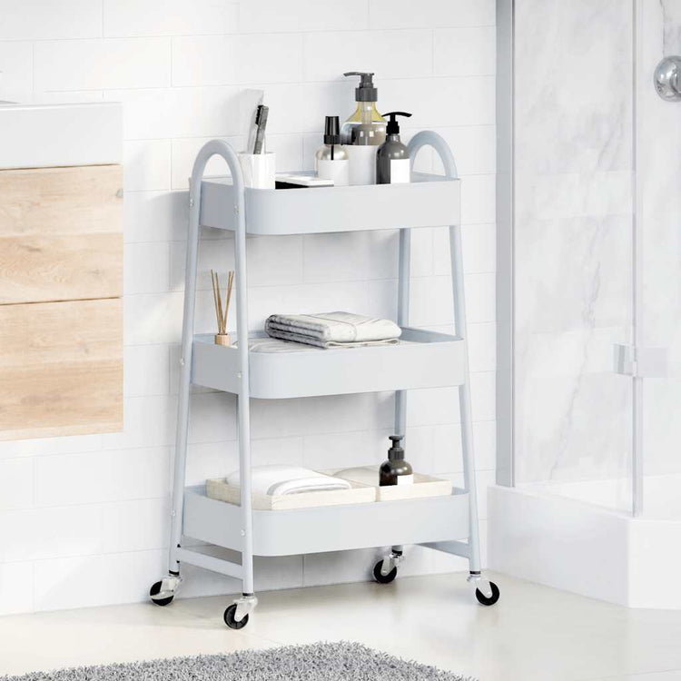 Vidaxl Storage Trolley 3-Layer 42x41.5x77 cm Stahlweiß
