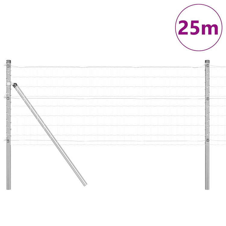 Vidaxxl Zaun mit Pfosten Silber 0,6 x 25 m Stahl und PVC