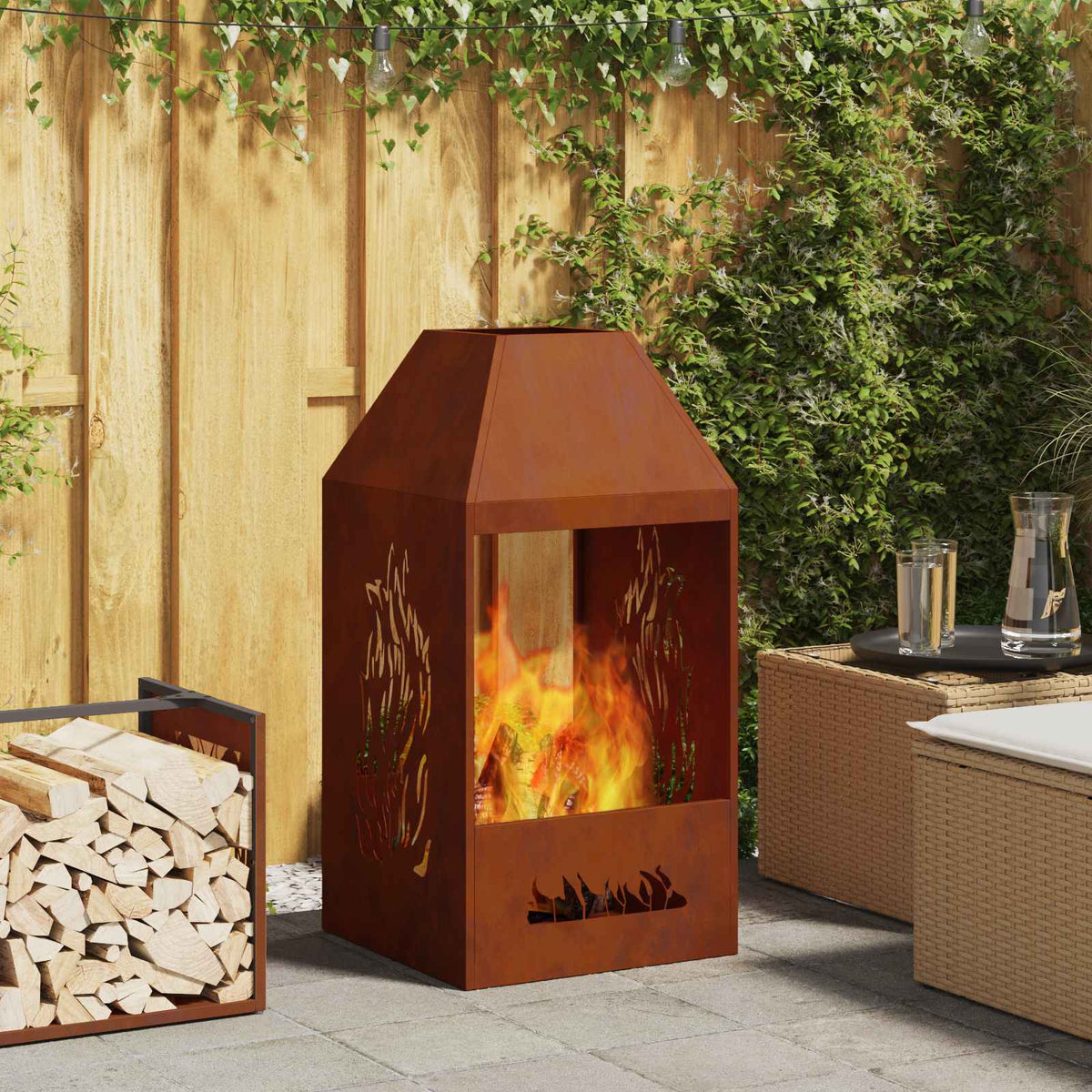 Vidaxl Feuerkorb braun 50 x 50 x 100 cm wetterbeständiger Stahl
