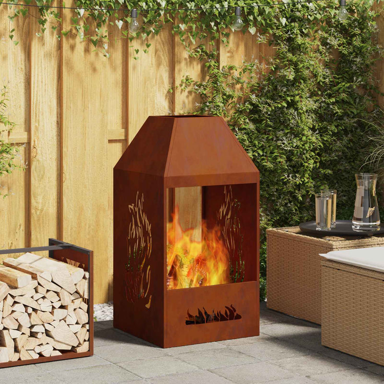 Vidaxl Feuerkorb braun 50 x 50 x 100 cm wetterbeständiger Stahl