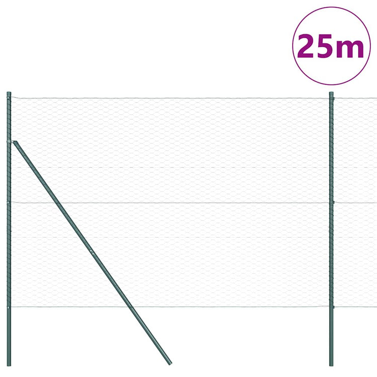 Vidaxl Zaunpfahl grün 25 x 1,6 m (36 mm Maschenweite) Stahl und PVC