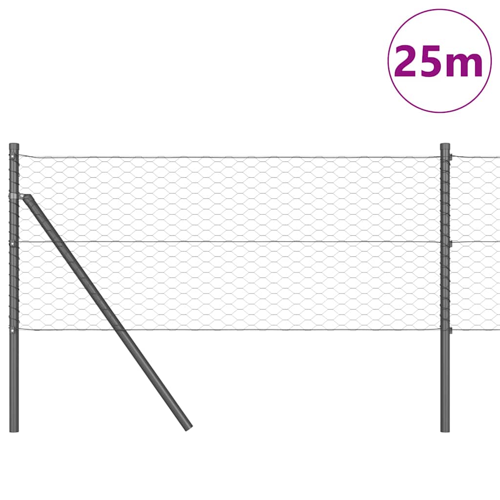 Vidaxl Zaunpfosten grau 25 x 0,6 m (36 mm Maschenweite) Stahl und PVC
