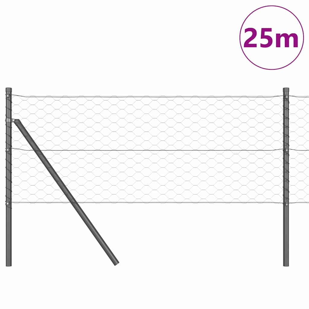 Vidaxl Zaunpfosten grau 25 x 0,6 m (50 mm Maschenweite) Stahl und PVC