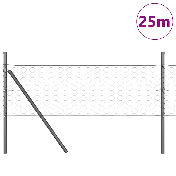 Vidaxl Zaunpfosten grau 25 x 0,8 m (50 mm Maschenweite) Stahl und PVC