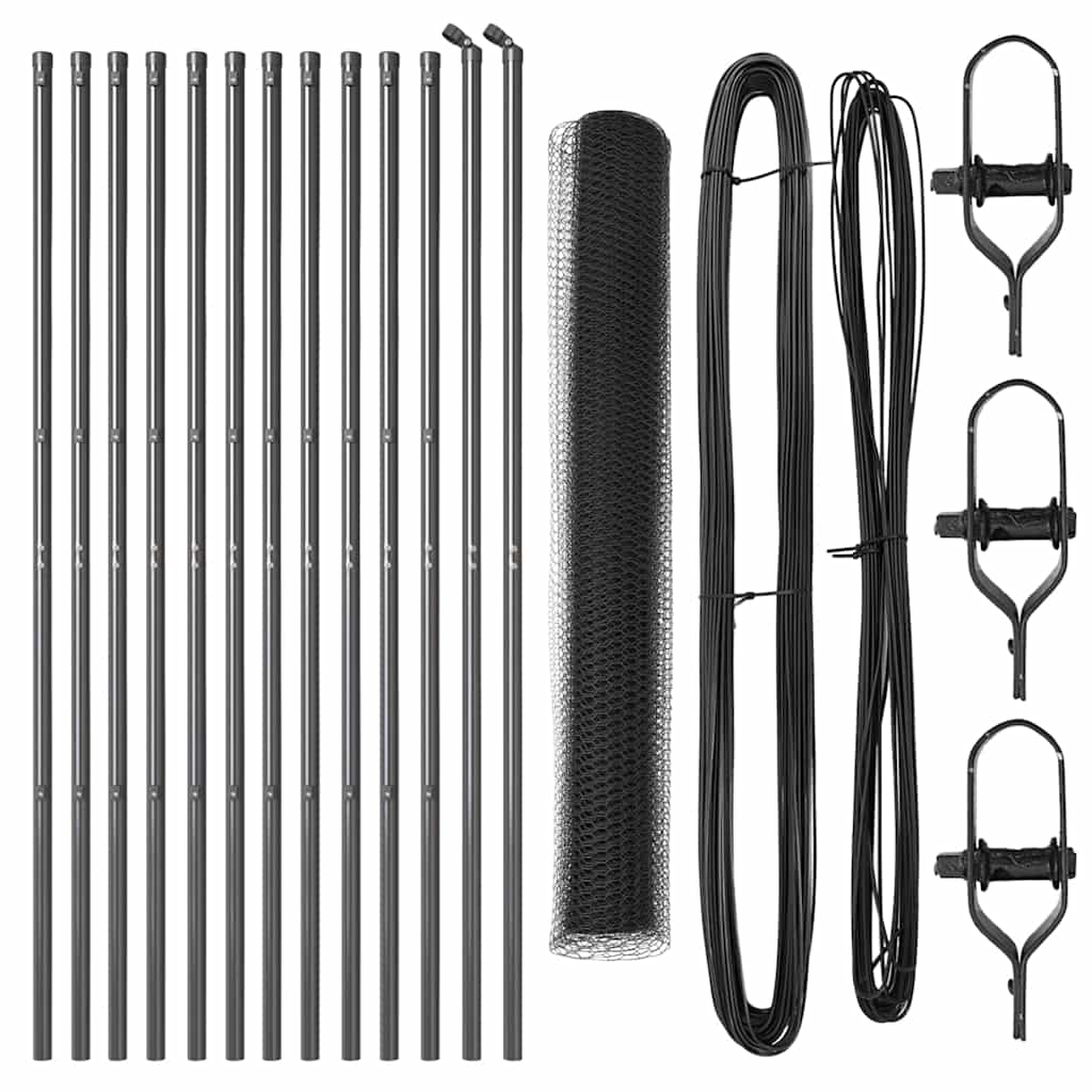 Vidaxl Zaunpfosten grau 25 x 1,4 m (13 mm Maschenweite) Stahl und PVC