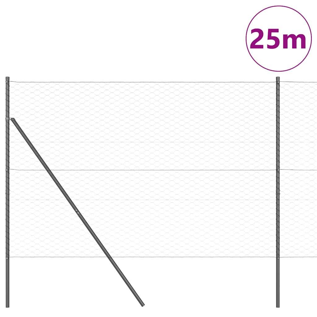 Vidaxl Zaunpfahl grau 25 x 1,6 m (50 mm Maschenweite) Stahl und PVC