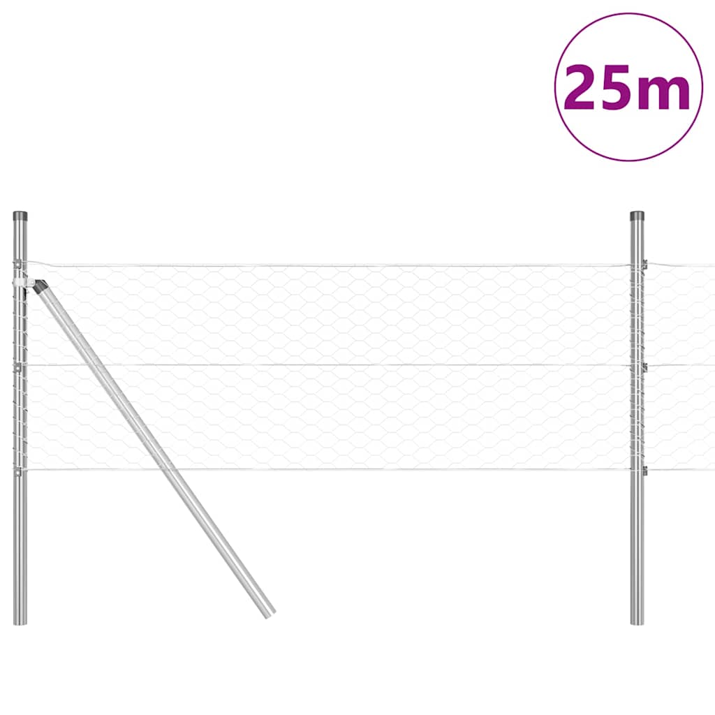 Vidaxl Zaunpfahl Silber 25 x 0,5 m (36 mm Maschenweite) Stahl