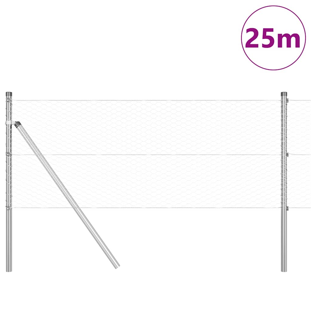Vidaxl Zaunpfahl Silber 25 x 0,6 m (25 mm Maschenweite) Stahl