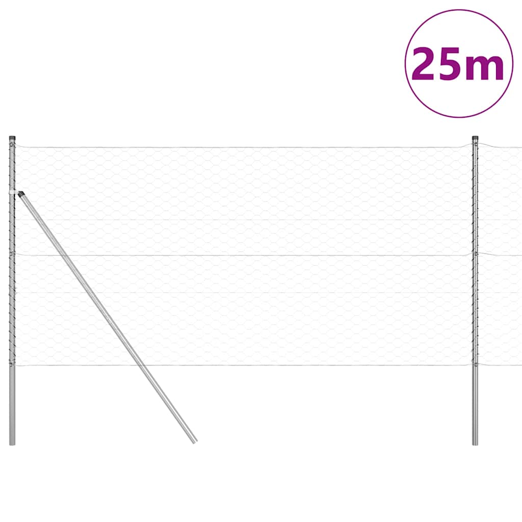 Vidaxl Zaunpfahl Silber 25 x 1,2 m (50 mm Maschenweite) Stahl