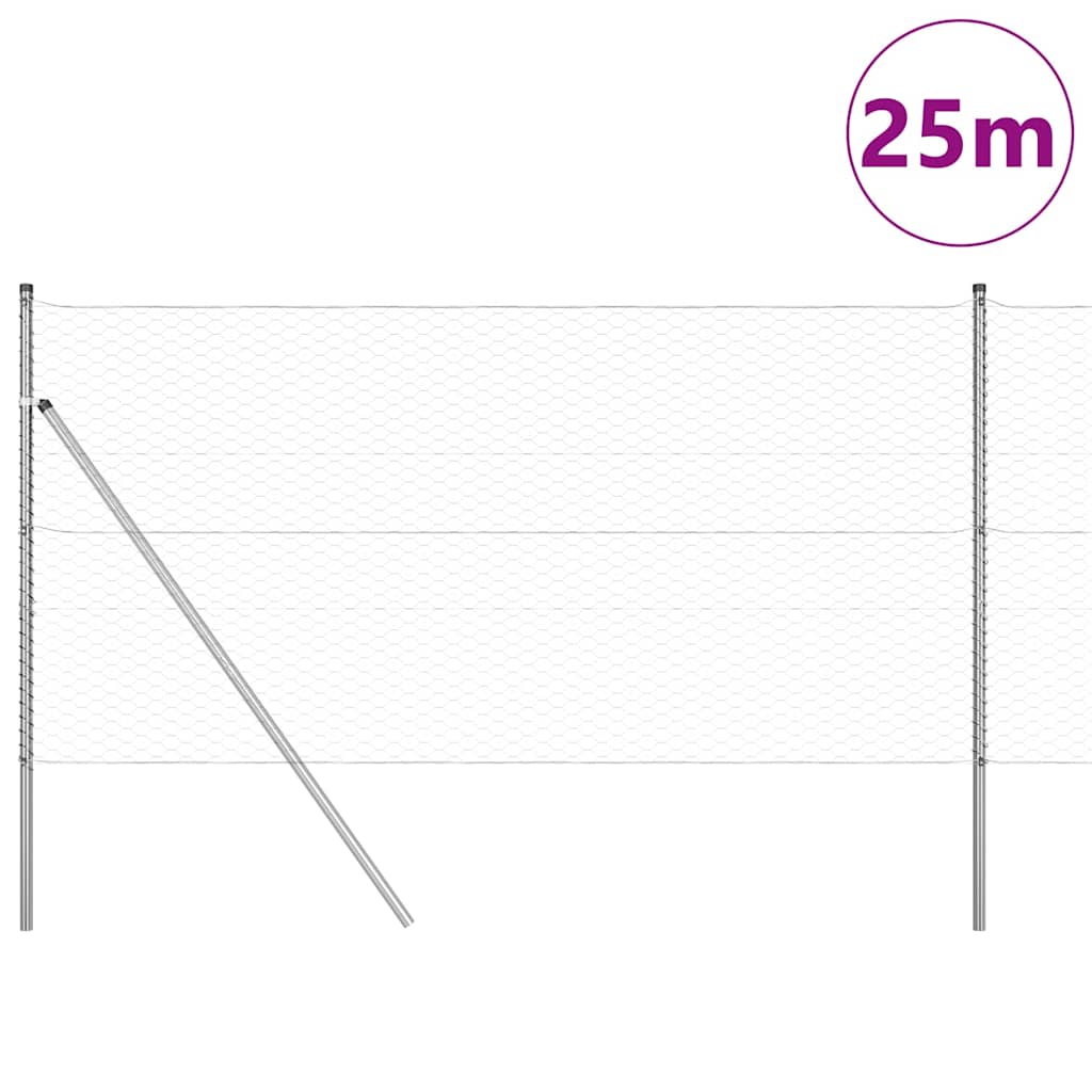 Vidaxl Zaunpfahl Silber 25 x 1,4 m (36 mm Maschenweite) Stahl