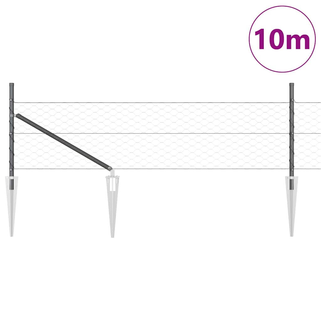 Vidaxl Zaunpfosten grau 10 x 0,4 m (50 mm Maschenweite) Stahl und PVC