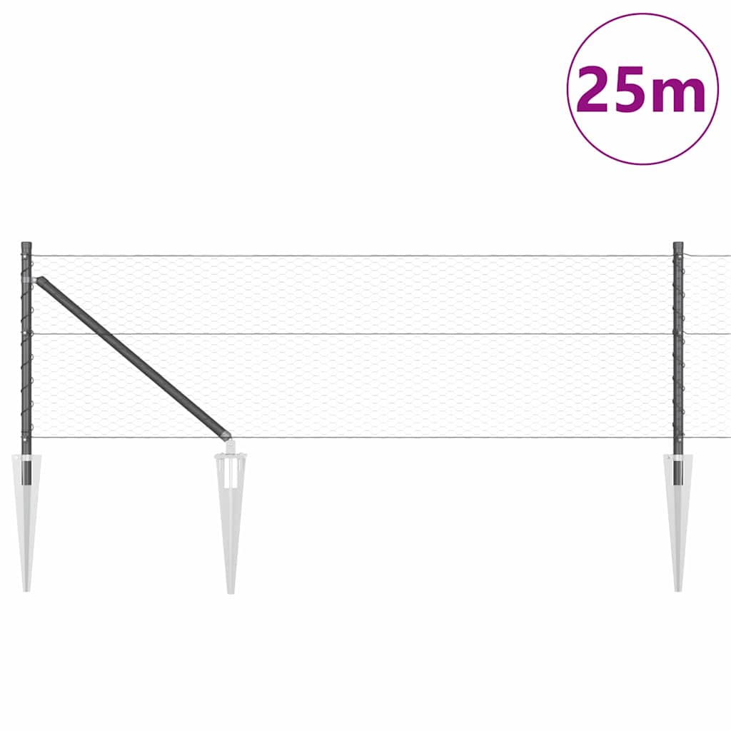 Vidaxl Zaunpfosten grau 25 x 0,6 m (25 mm Maschenweite) Stahl und PVC