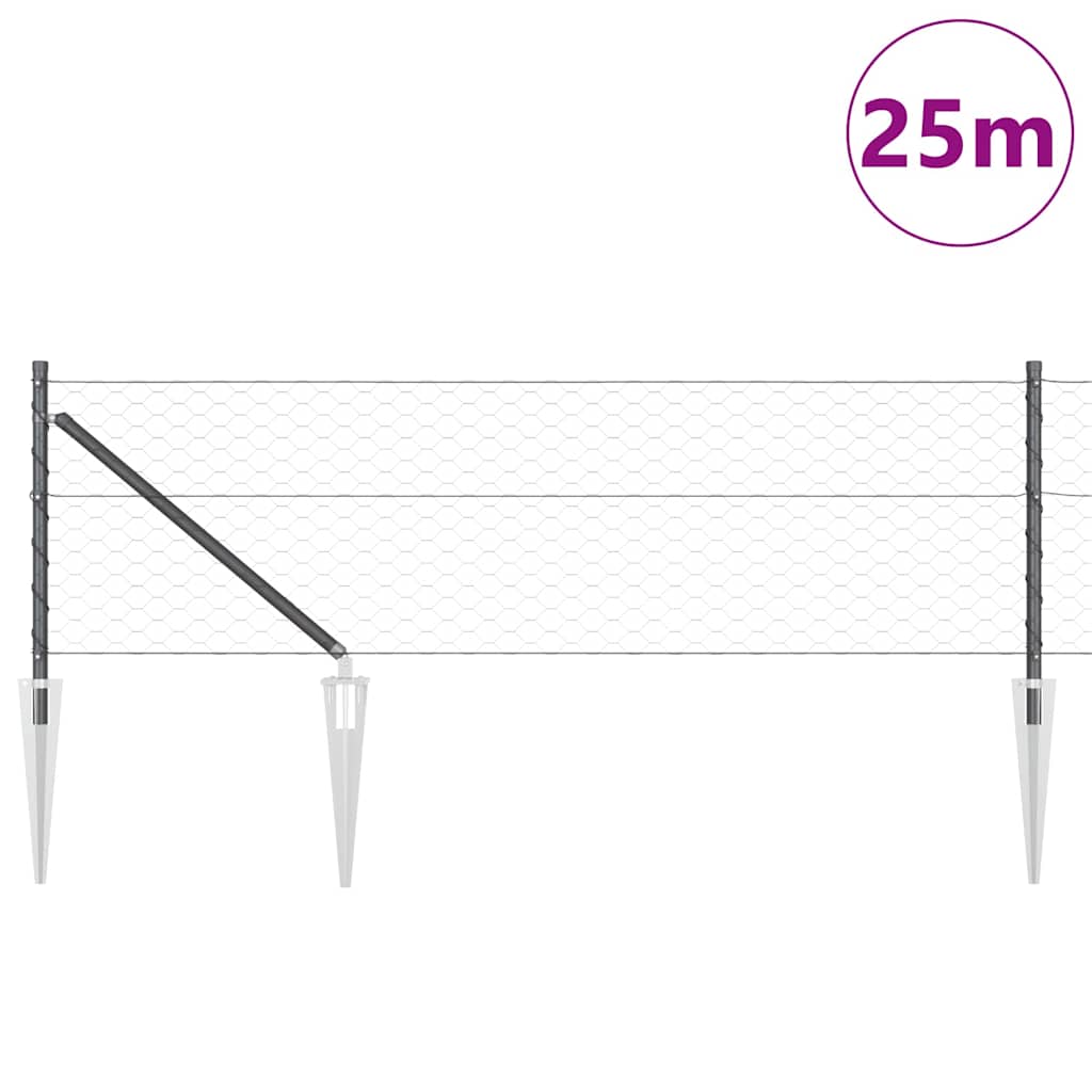Vidaxl Zaunpfosten grau 25 x 0,6 m (50 mm Maschenweite) Stahl und PVC